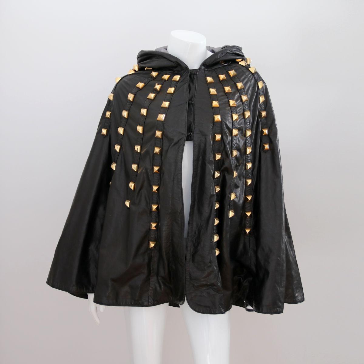 PHILIPP PLEIN 2010s Black Leather Cape / Poncho With Hood And Studs 1