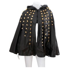 PHILIPP PLEIN 2010s Black Leather Cape / Poncho With Hood And Studs
