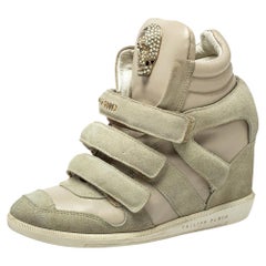 Philipp Plein Beige Leather And Suede Skull High Top Sneakers Size 37