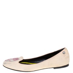 Philipp Plein Beige Suede Diamante Skull Flats Size 40.5