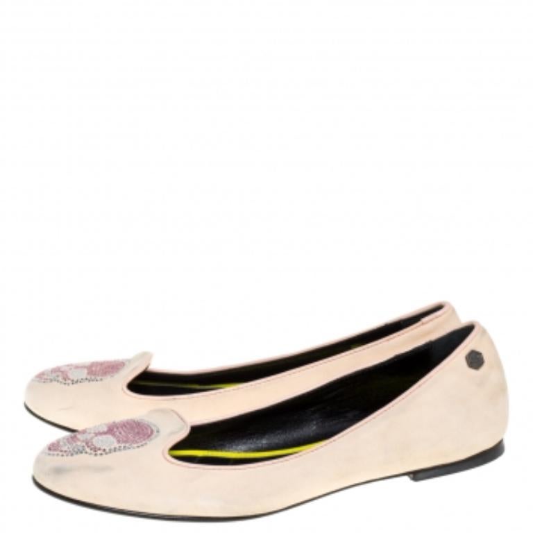 Philipp Plein Beige Suede Diamante Skull Flats Size 40.5 For Sale 3