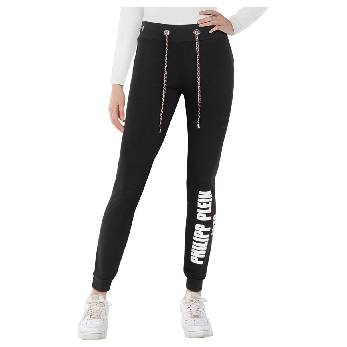 Pantalon de jogging noir avec détails en chaîne Philipp Plein Taille XS