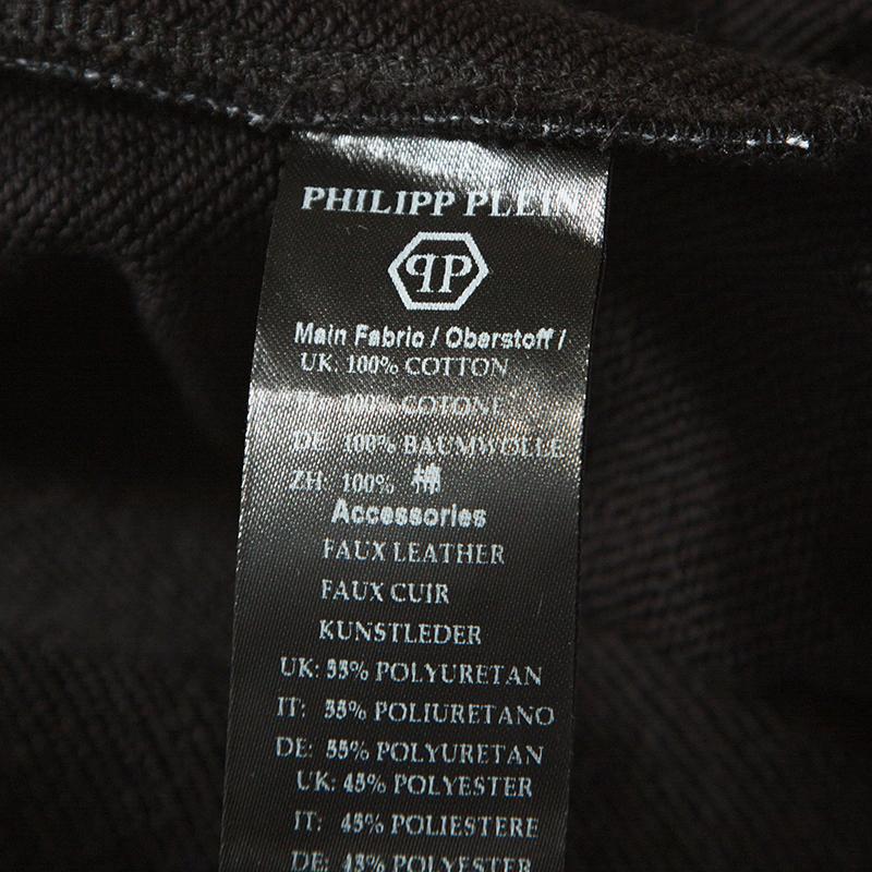 Philipp Plein Black Cotton Biker Detail Hooded Jacket 4XL In Good Condition In Dubai, Al Qouz 2