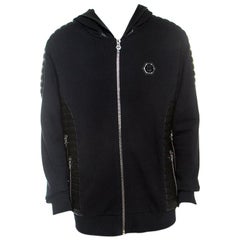 Philipp Philipp Plein Schwarz Baumwolle Schädel verschönert Finish Linie Kapuze Jacke 3XL