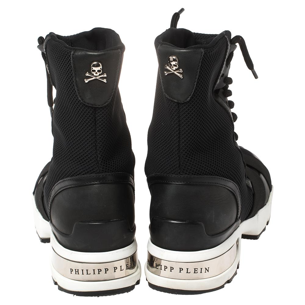 Women's Philipp Plein Black Elastic And Mesh Slip On High Top Sneakers Size 39