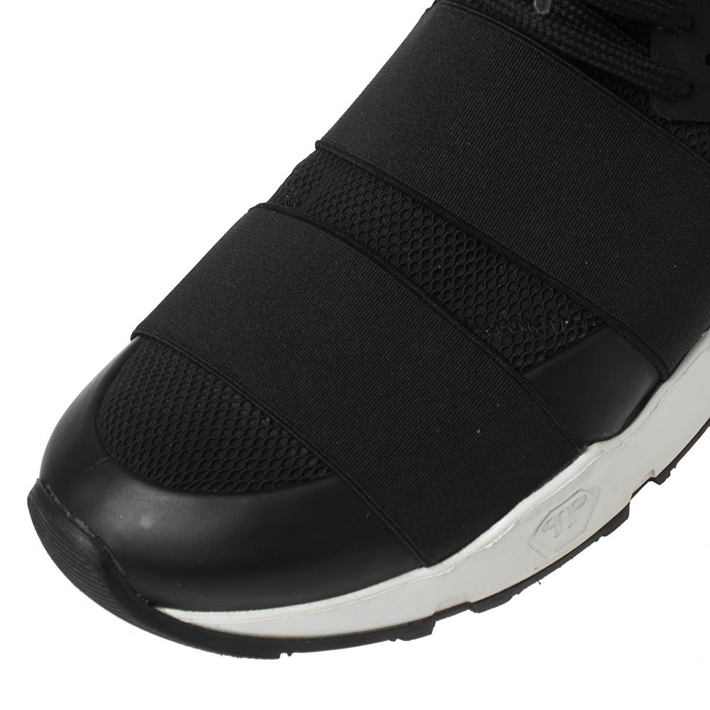 Philipp Plein Black Elastic And Mesh Slip On High Top Sneakers Size 39 3