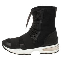 Philipp Plein Schwarz Elastic und Mesh Slip On High Top Sneakers Größe 39