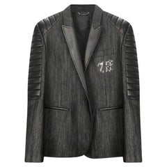 PHILIPP PLEIN BLACK JEANS BLAZER JACKET w/ LEATHER INSERTS size 3XL