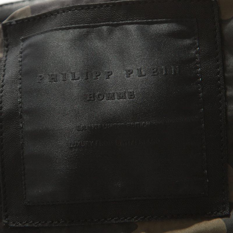 Men's Philipp Plein Black Leather Detail Artemy Biker Jacket 5XL
