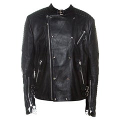 Philipp Plein Black Leather Detail Artemy Biker Jacket 5XL