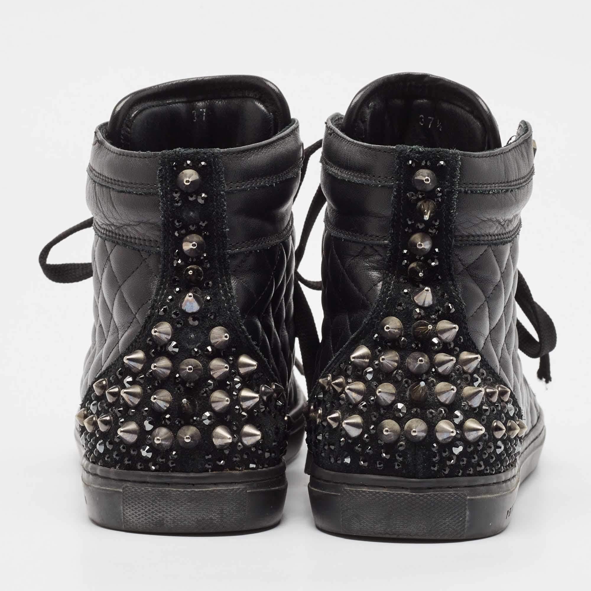 Philipp Plein Black Leather High Top Sneakers Size 37.5 1