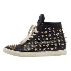 Used Philipp Plein Black Leather High Top Sneakers Size 40