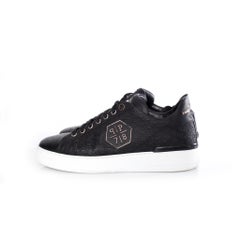 Philipp Plein, black leather lo-top sneakers