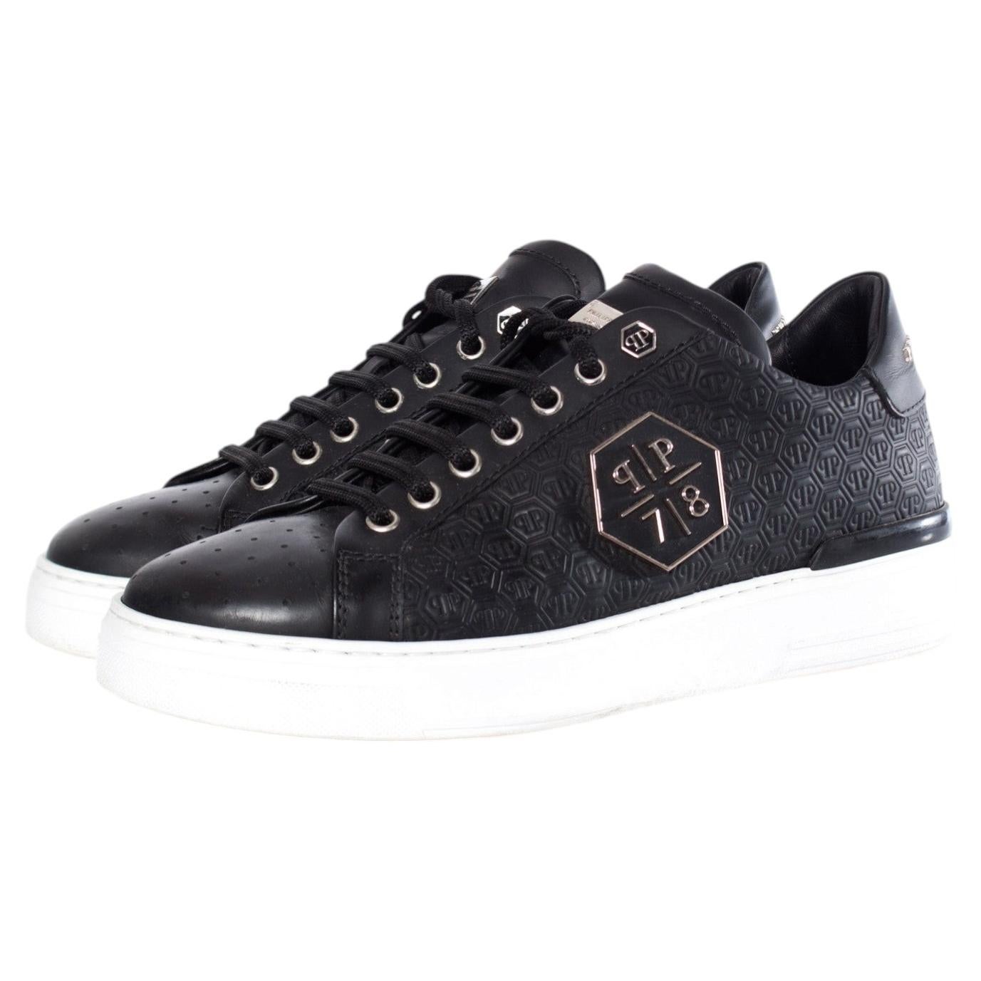 Philipp Plein, black leather lo-top sneakers