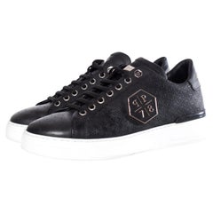 Philipp Plein, black leather lo-top sneakers
