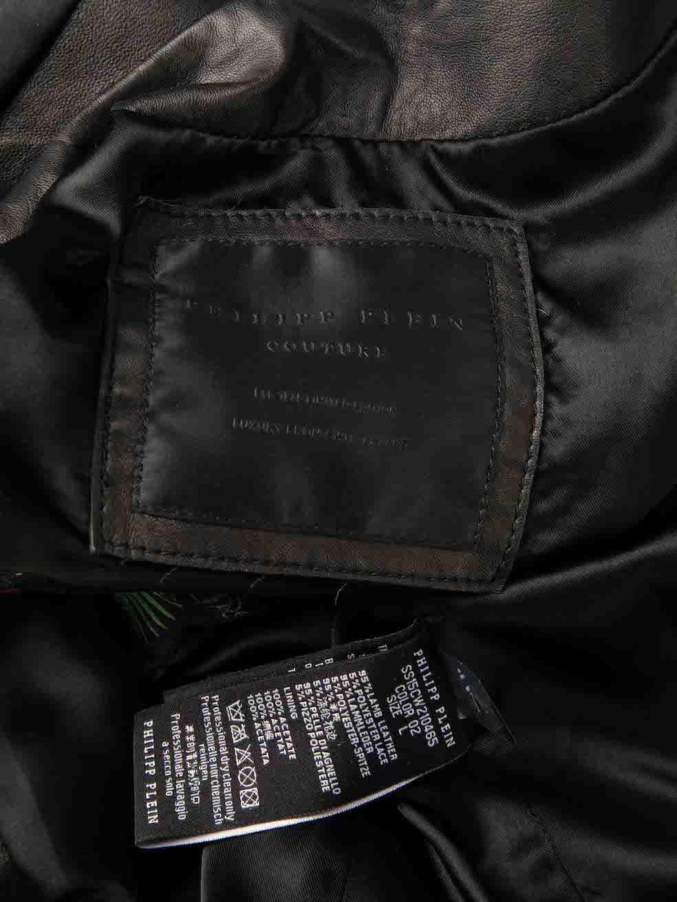 Philipp Plein Black Leather Sheer Sleeves Jacket Size L For Sale 2