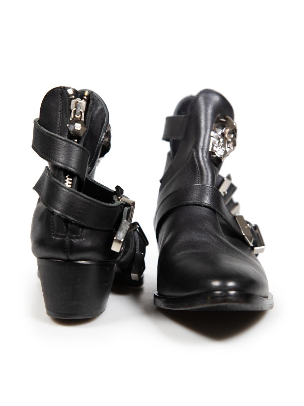 Philipp Plein Black Leather Skull Ankle Boots Size IT 38 In Excellent Condition For Sale In London, GB