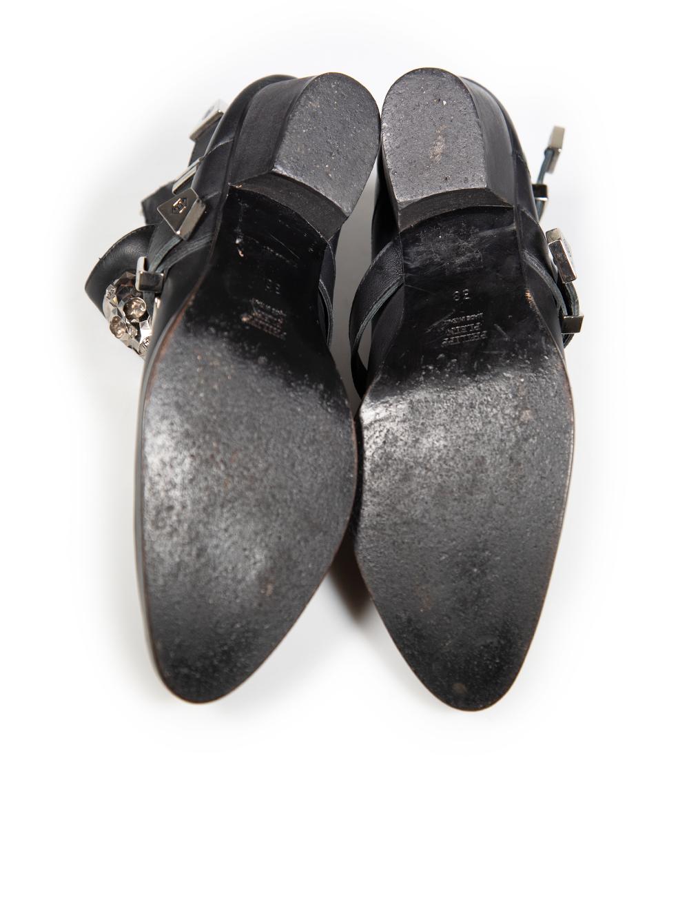 Women's Philipp Plein Black Leather Skull Ankle Boots Size IT 38 For Sale
