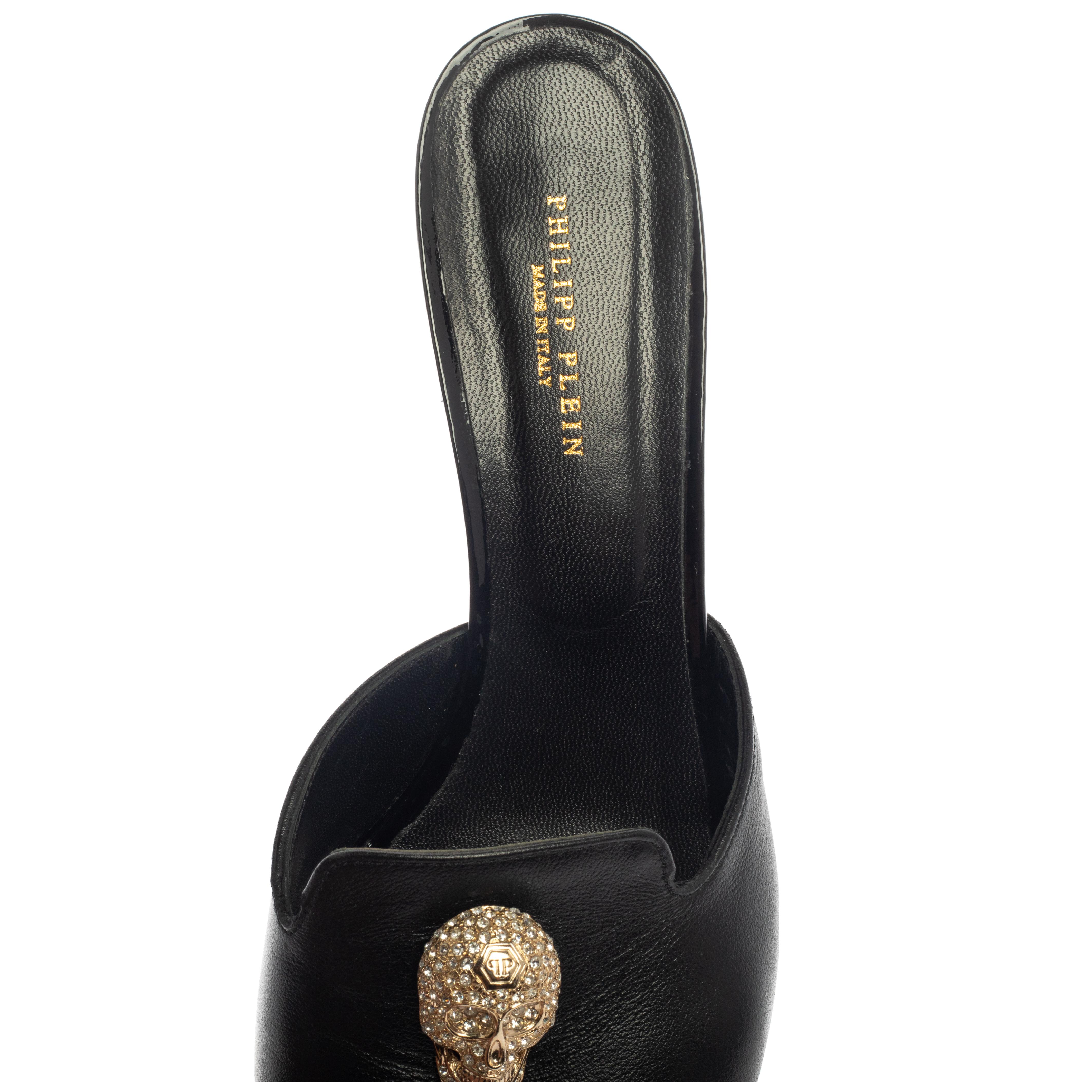 Philipp Plein Black Leather Skull Embellished Slide Sandals Size 40 1