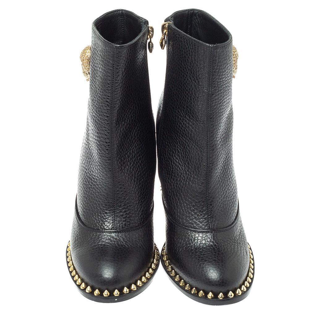 black leather studded ankle boots