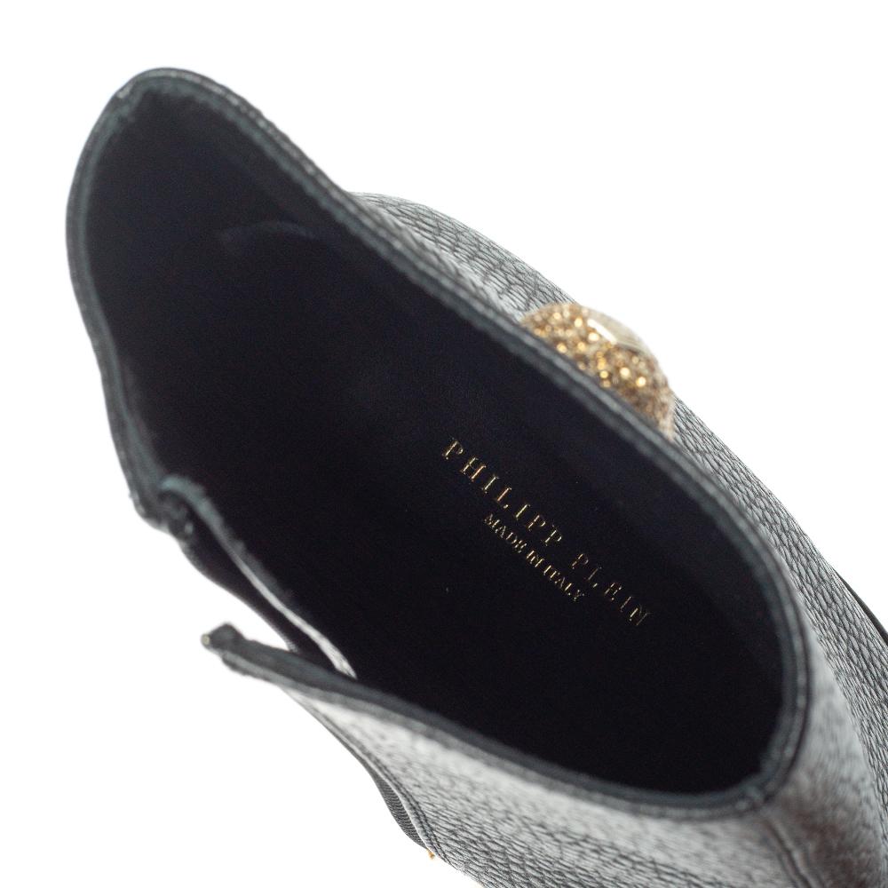 Philipp Plein Black Leather Skull Embellished/Studded Ankle Boots Size 39 1
