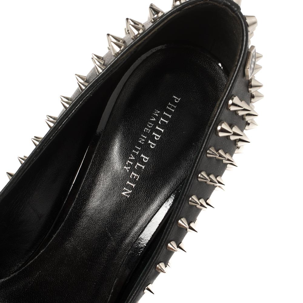 Philipp Plein Schwarz Leder Spiked Taylor Pumps Größe 37.5 3