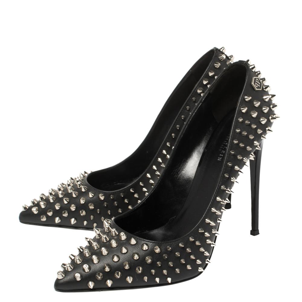Philipp Plein Schwarz Leder Spiked Taylor Pumps Größe 37.5 4