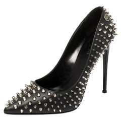 Philipp Plein Black Leather Spiked Taylor Pumps Size 37.5