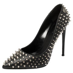 Philipp Plein Schwarz Leder Spiked Taylor Pumps Größe 37.5