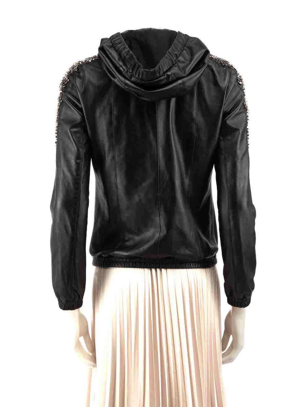Philipp Plein Black Leather Stud Sleeves Jacket Size S In Good Condition For Sale In London, GB
