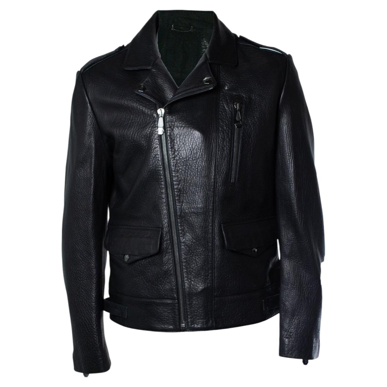 Philipp Plein, black pebbled leather biker jacket