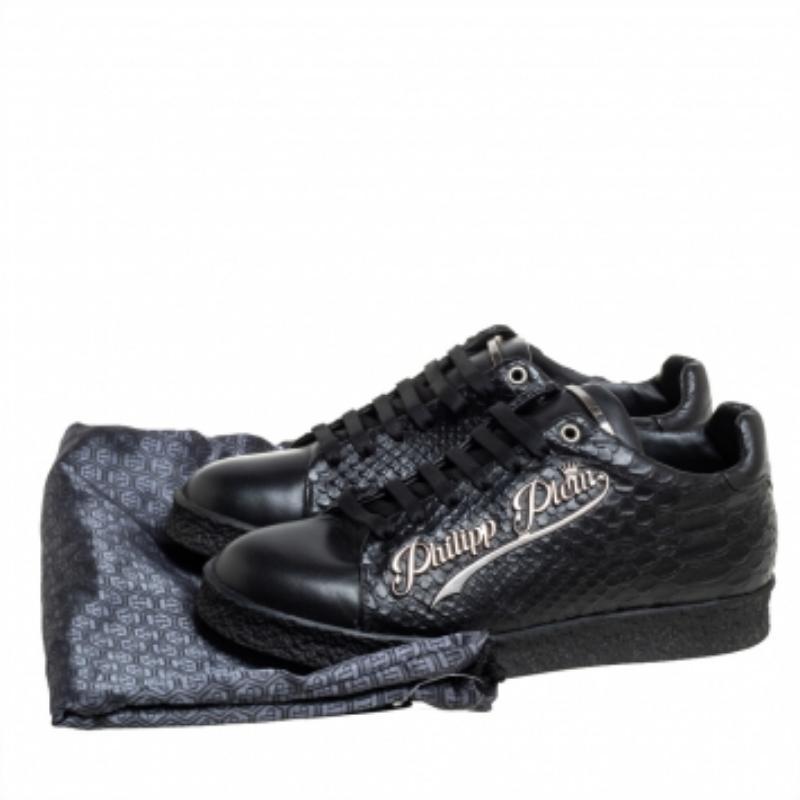 Philipp Plein Black Python Embossed Leather Low Top Sneakers Size 39 For Sale 1