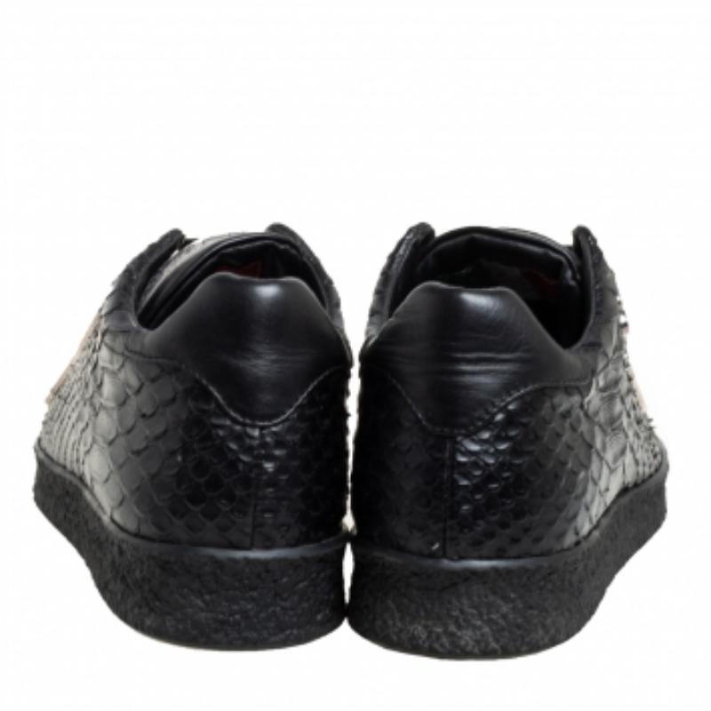 Philipp Plein Black Python Embossed Leather Low Top Sneakers Size 39 For Sale 3
