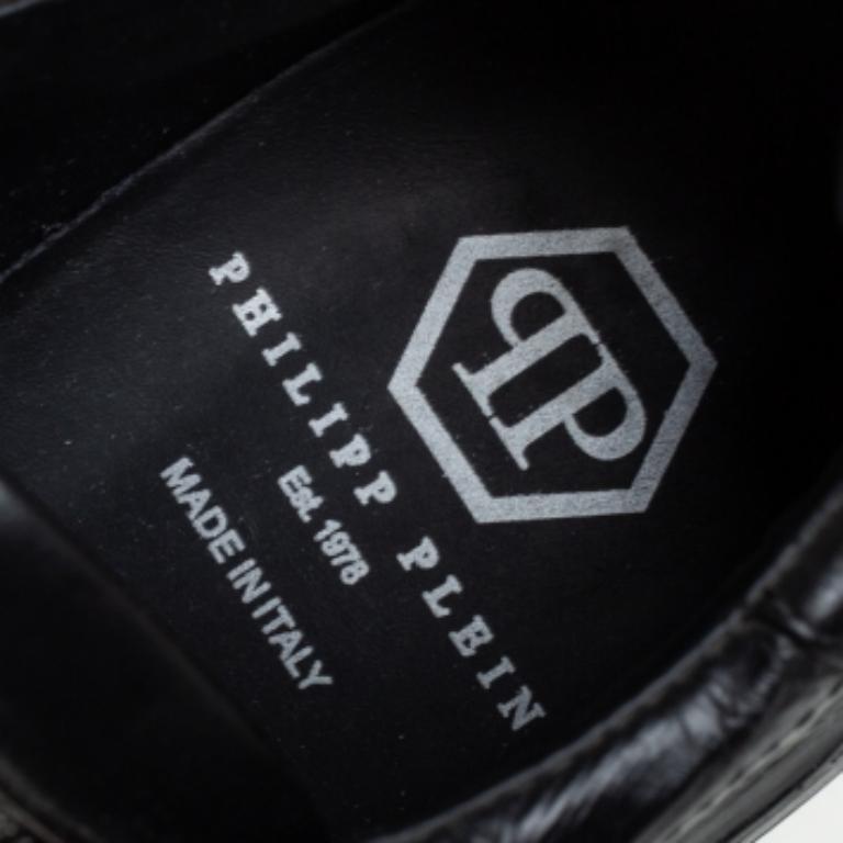 Philipp Plein Black Python Embossed Leather Low Top Sneakers Size 39 For Sale 4