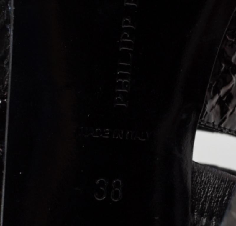 Philipp Plein Black Python Embossed Leather Strappy Sandals Size 38 In Good Condition For Sale In Dubai, Al Qouz 2