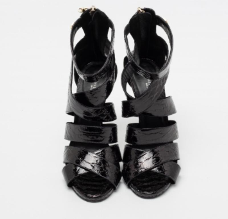 Philipp Plein Black Python Embossed Leather Strappy Sandals Size 38 For Sale 4
