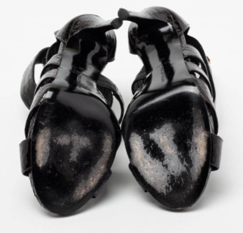 Philipp Plein Black Python Embossed Leather Strappy Sandals Size 38 For Sale 5