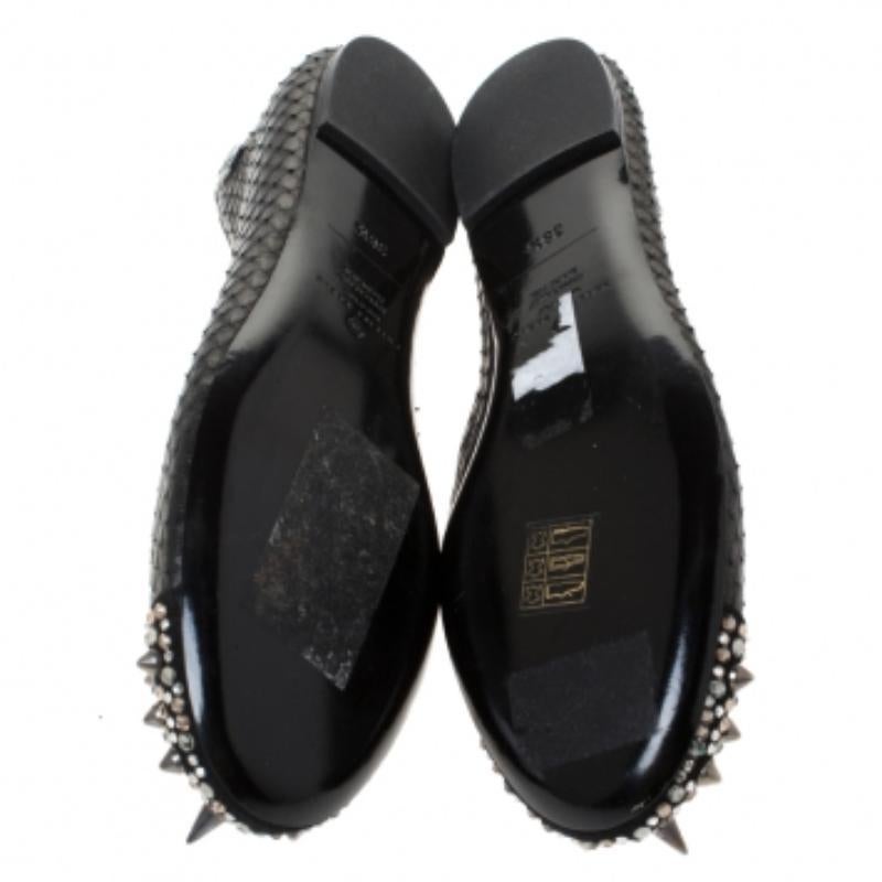 Philipp Plein Black Python Spike Ballet Flats Size 38.5 Pour femmes en vente