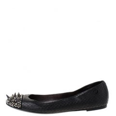 Philipp Plein Black Python Spike Ballet Flats Size 38.5