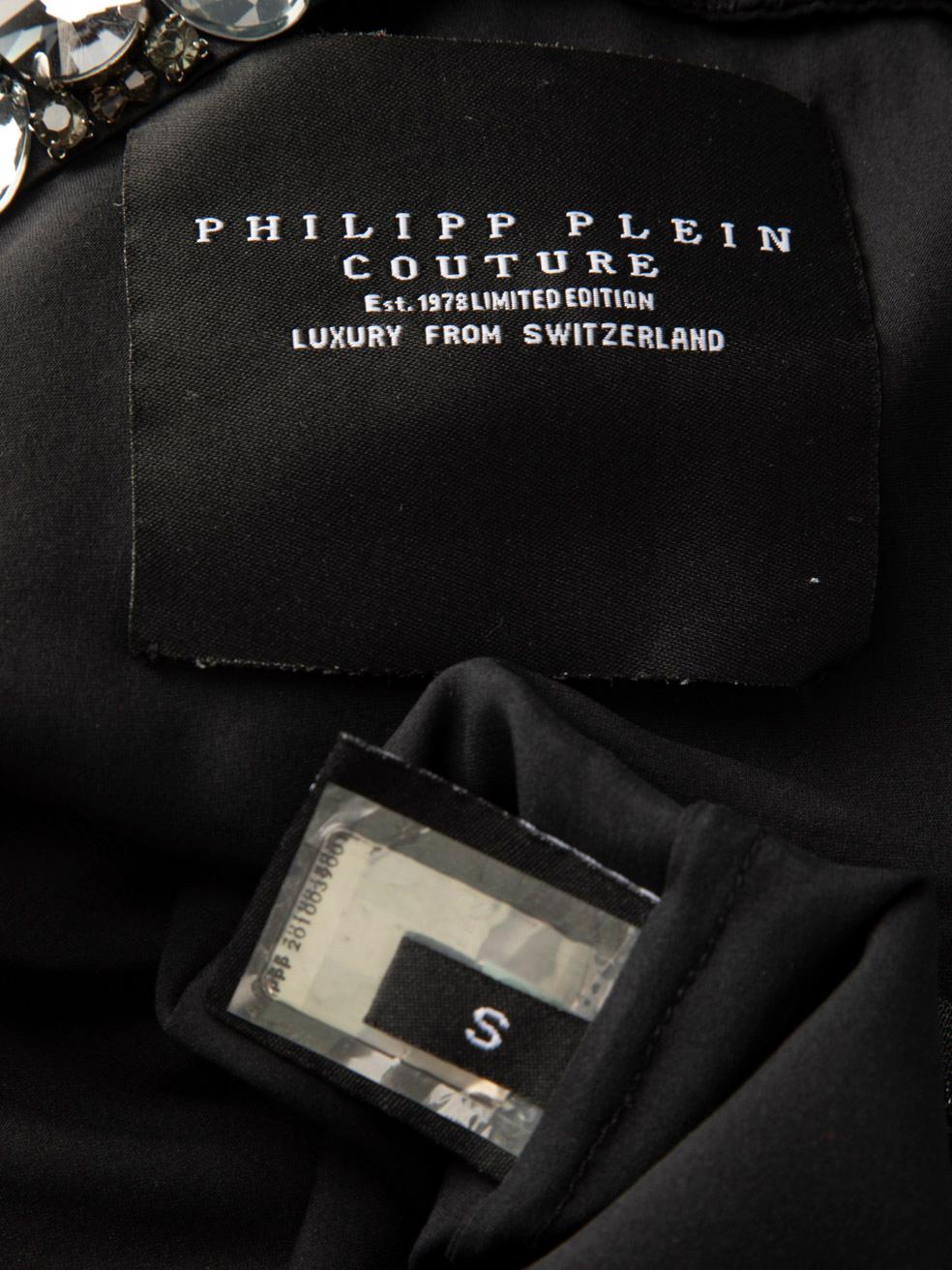 Philipp Plein - Mini robe en soie noire avec ornements Taille S en vente 4