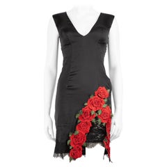 Philipp Plein Vestido Negro de Seda Rosa Adornado Talla XS
