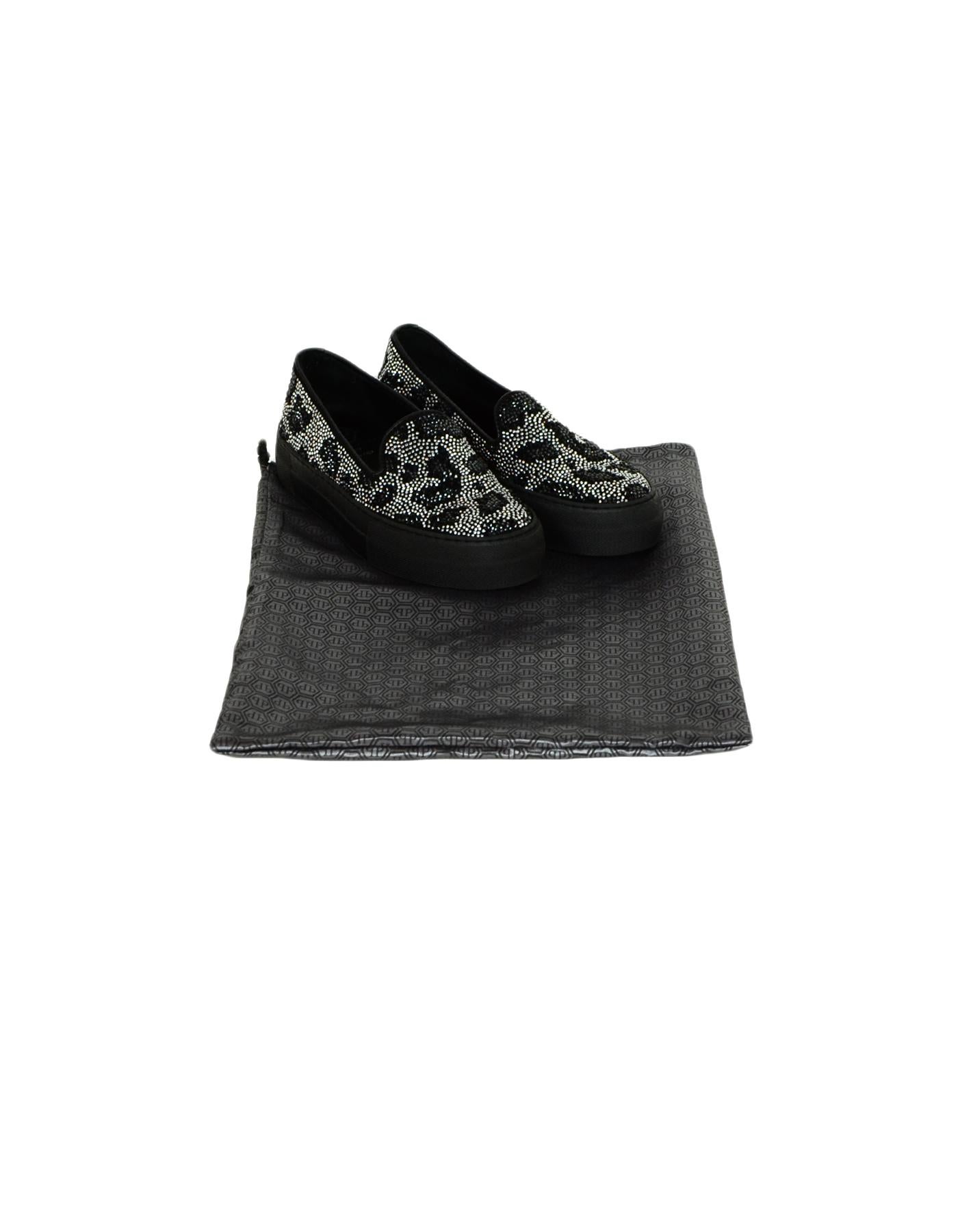 Philipp Plein Black/ Silver Leopard Print Crystal Sneakers sz 36 2