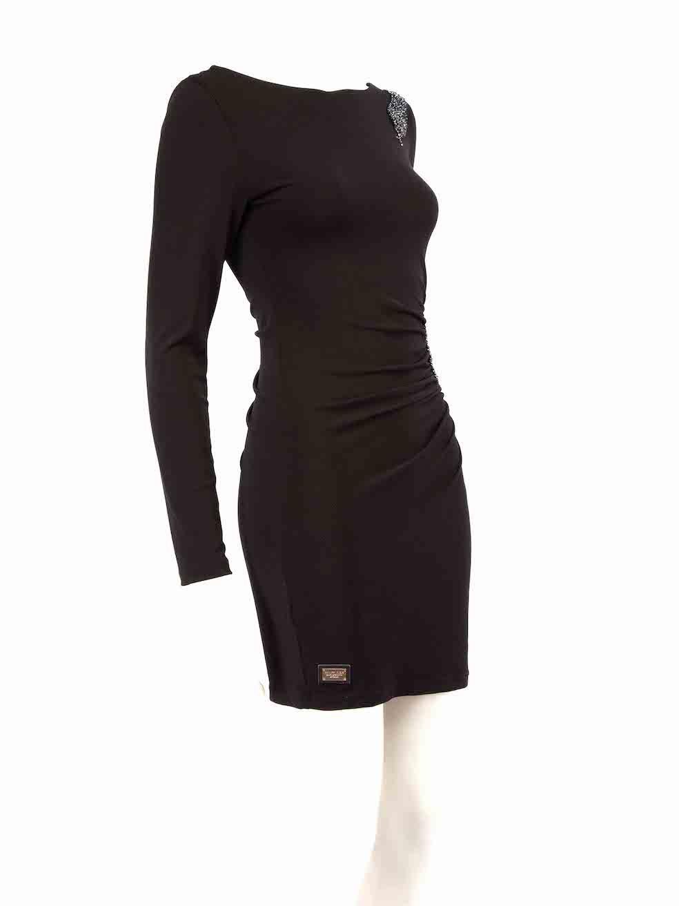 CONDITION is Very good. Minimal wear to dress is evident. Minimal wear to the right side seam with loosening of the stitching on this used Philipp Plein designer resale item.
 
 
 
 Details
 
 
 Black
 
 Polyester
 
 Dress
 
 Long sleeves
 
 Mini
 
