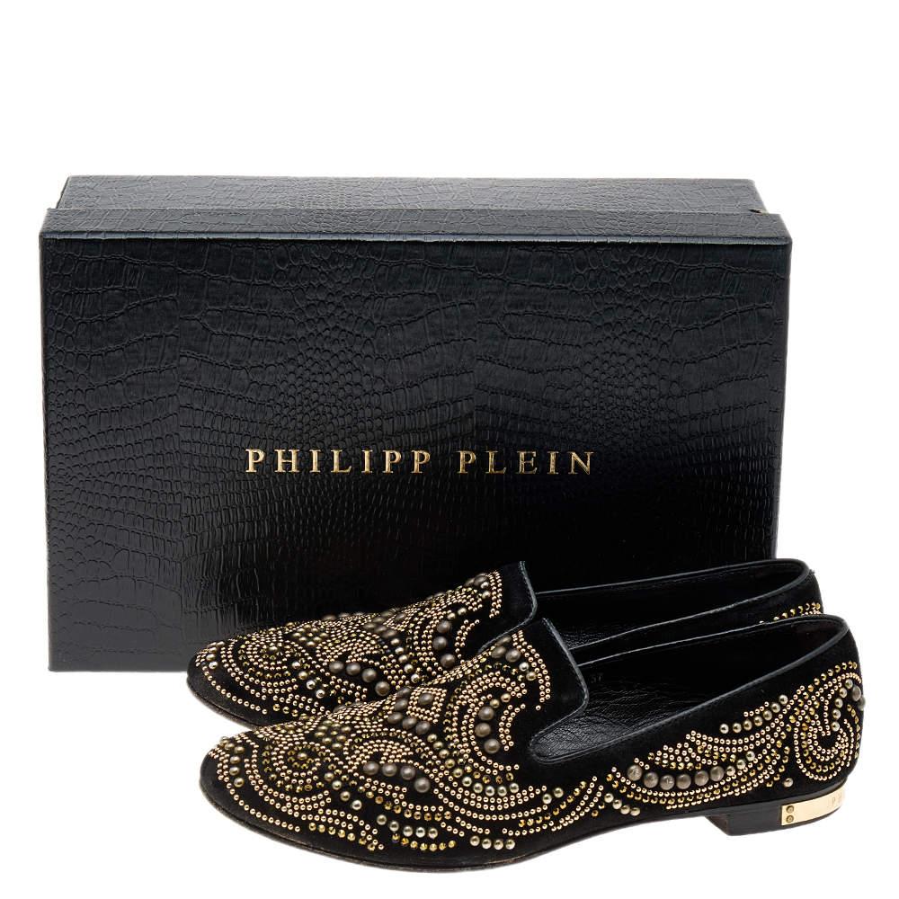 Philipp Plein Black Suede Embellished Smoking Loafers Size 37 For Sale 2