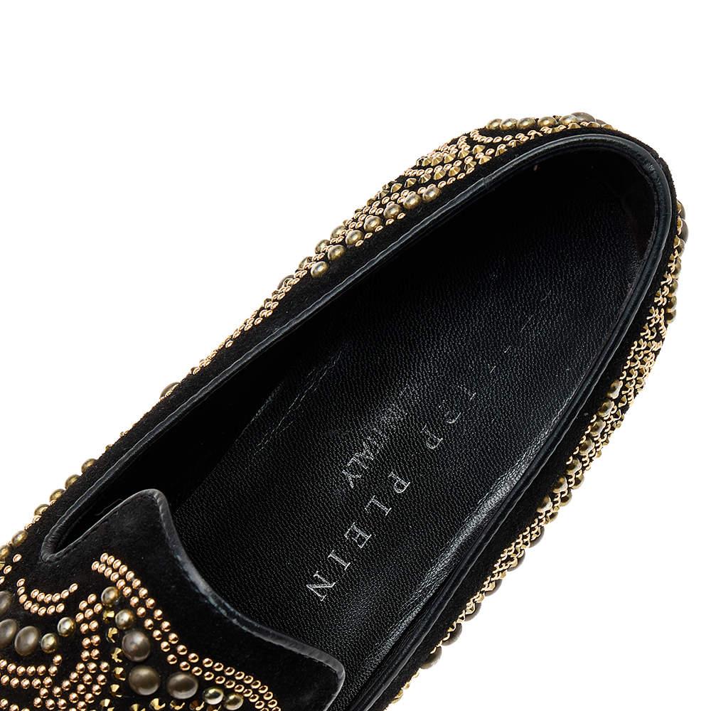 Philipp Plein Black Suede Embellished Smoking Loafers Size 37 For Sale 3