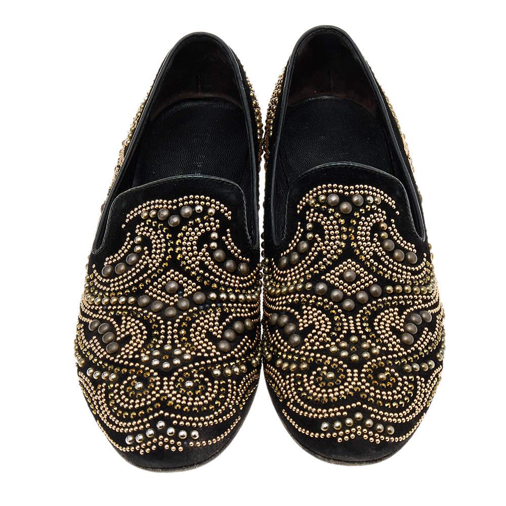 Philipp Plein Black Suede Embellished Smoking Loafers Size 37 For Sale 4