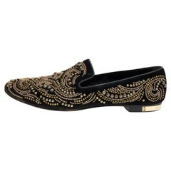 Philipp Plein Black Suede Embellished Smoking Loafers Size 37