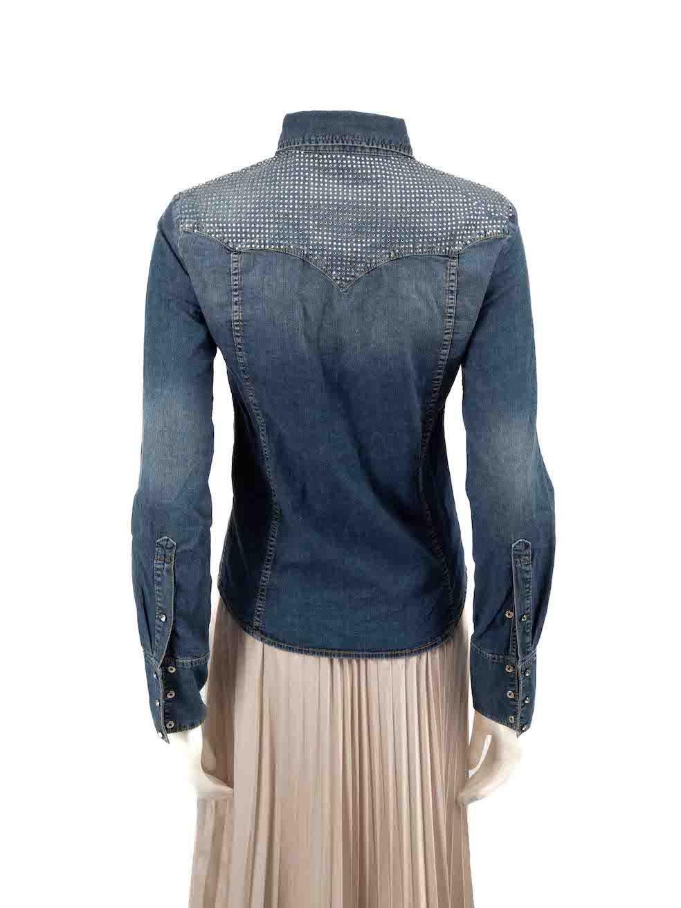 Philipp Plein Blue Denim Embellished Shirt Size M In Excellent Condition For Sale In London, GB