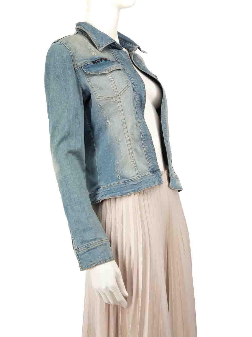 Philipp Plein Blue Denim Lips Embellished Jacket Size S For Sale 2