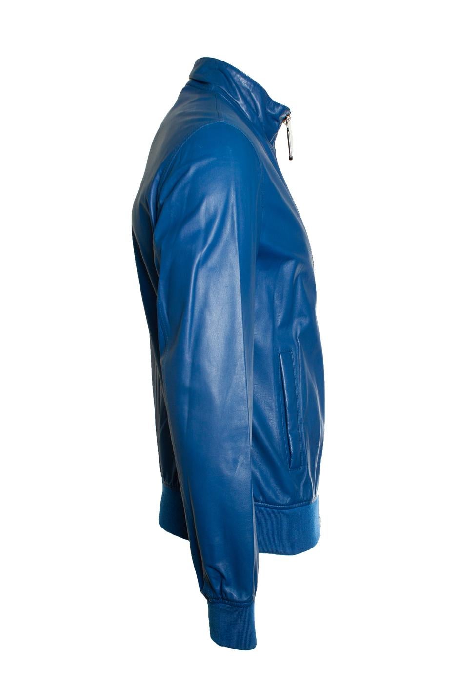 Philipp Plein, blue leather jacket In New Condition For Sale In AMSTERDAM, NL